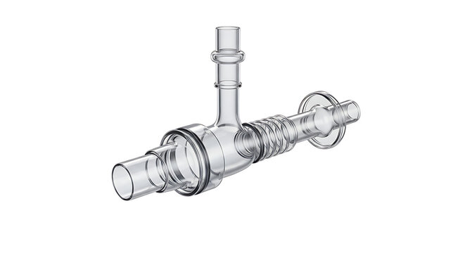 Transparent plastic medical connector for respiratory equipment