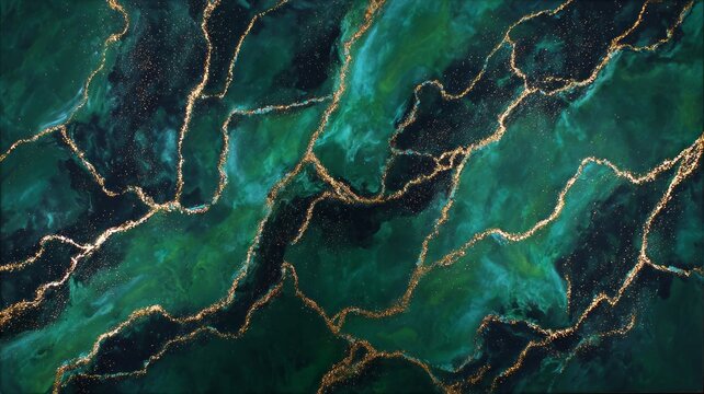 Luxurious emerald and gold marbled texture. AI generated