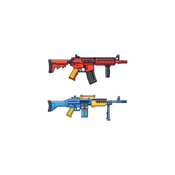 Assault rifle light machine gun icon logo flat vector design