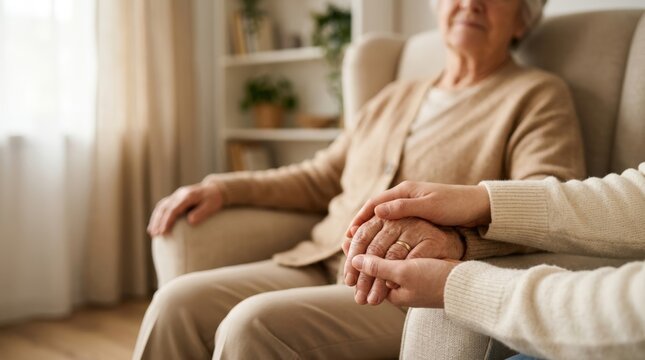 Elderly woman receiving comforting support at home