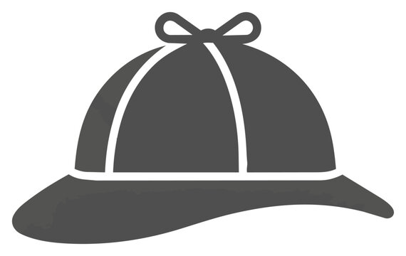 Minimalist dark charcoal deerstalker hat silhouette with earflaps and dual visor isolated on a white background mystery and detective concept