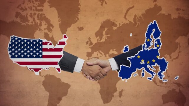 High Quality Animation Featuring Handshake of EU and USA