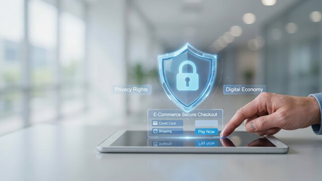 Secure digital payment checkout on tablet with privacy shield