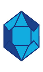 Fototapeta premium Stylized geometric gemstone with symmetrical facets in sapphire blue and cyan on a white background abstract geometric design