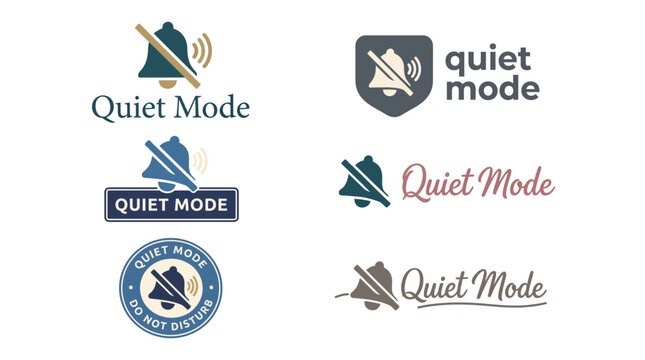 A collection of logos focused on 'Quiet Mode' conveys a sense of peace and tranquility, emphasizing the importance of minimal distractions in daily life and mindfulness.