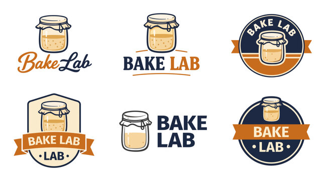 An array of Bake Lab logos presented in a charming style, featuring jars and baking elements, ideal for bakeries, cooking classes, or culinary brands.