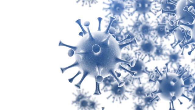 Close up virus cells isolated on a white background. Science medical research 3d illustration 