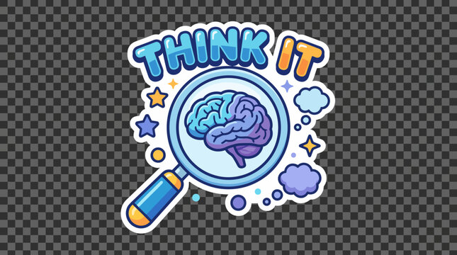 This playful illustration presents the 'Think It' concept with a magnifying glass and brain design, appealing to creativity, exploration, and cognitive engagement themes.