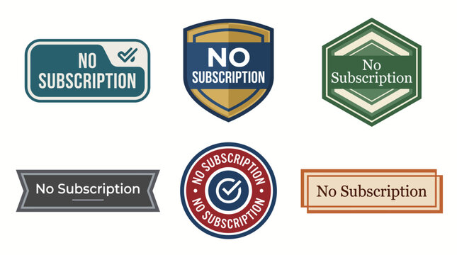 This image showcases various 'No Subscription' badges, emphasizing the ease and simplicity of choosing services without subscription fees, perfect for marketing materials.