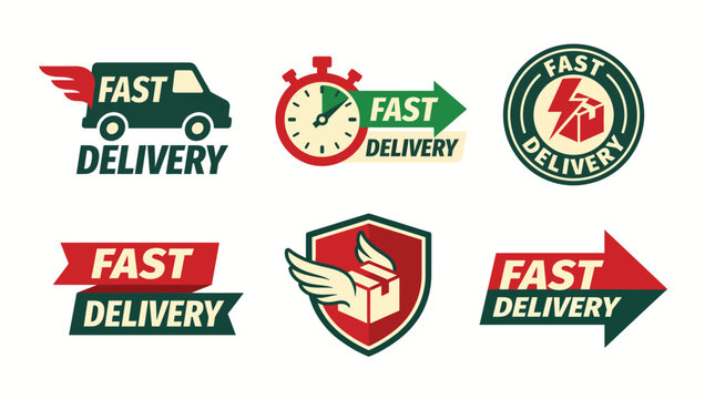 An energetic and bold illustration representing fast delivery services, featuring essential icons and symbols that convey urgency and reliability in shipping.