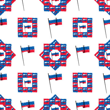 Seamless Russian Flag Pattern with Distressed Red, Blue and White Texture