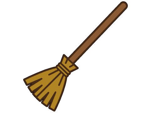 Vintage Wooden Broomstick Icon for Household Cleaning or Magic
