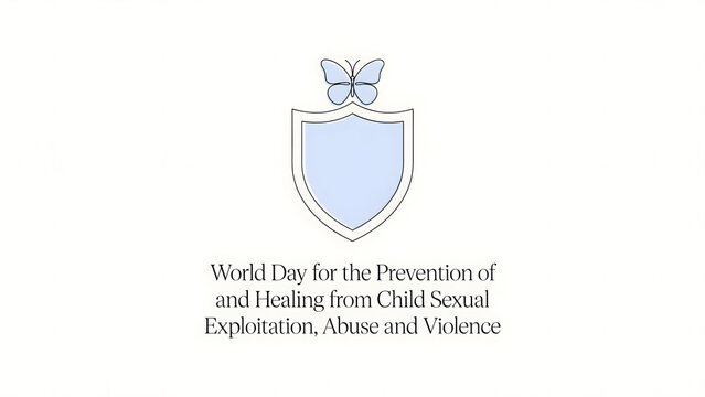 Day for the prevention of and healing from child sexual exploitation, abuse and with a blue shield and butterfly