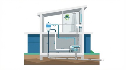 Fototapeta premium How a septic tank system works in a home for managing wastewater and drainage.