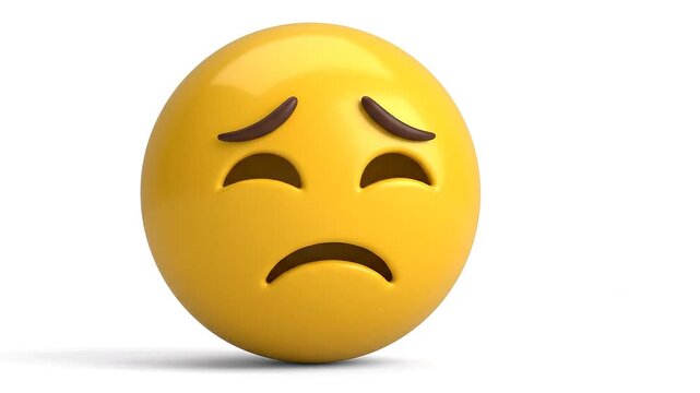 3D Sad Emoji Face Expressing Disappointment and Sorrow, Isolated on White Background
