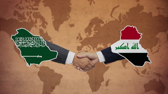 High Quality Animation Featuring Handshake of Saudi Arabia and Iraq