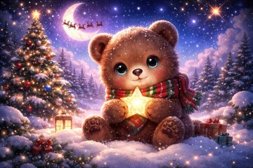 Naklejka premium Cute bear holding star