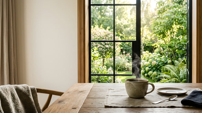 interior with coffee by the window ad template