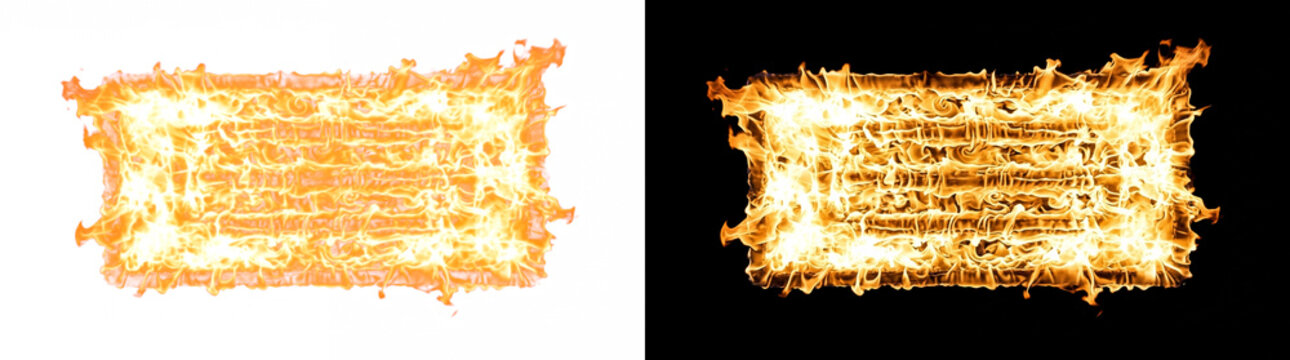 Rectangular Grid Flame Slab with Interlocking Fire Ribbons Glowing Fire Overlay Isolated on Transparent Background