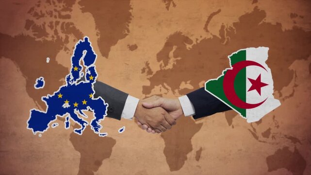 High Quality Animation Featuring Handshake of European Union and Algeria