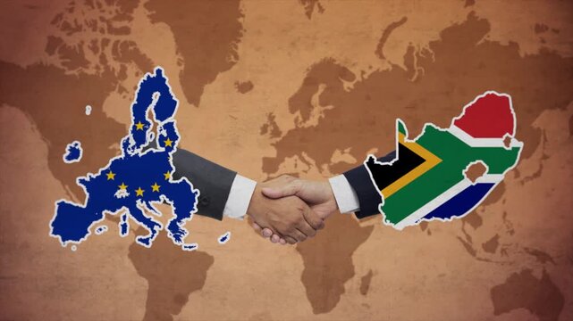 High Quality Animation Featuring Handshake of European Union and South Africa
