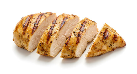 Fototapeta premium Aufgeschnittene gegrillte Hähnchenbrust auf Weiß