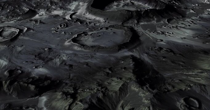 A close observation of the moons surface reveals numerous craters and rugged terrain. The dramatic landscape highlights the unique geological formations shaped over time by impacts.