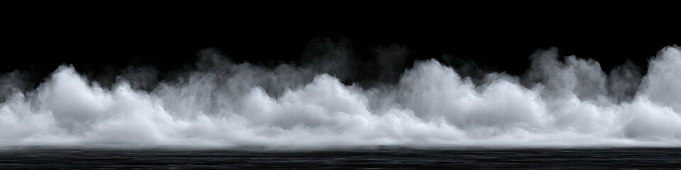 Fototapeta premium Low-lying white ground fog with a transparent background and alpha mask, isolated for atmospheric landscape design.