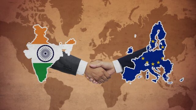 High Quality Animation Featuring Handshake of European Union and India