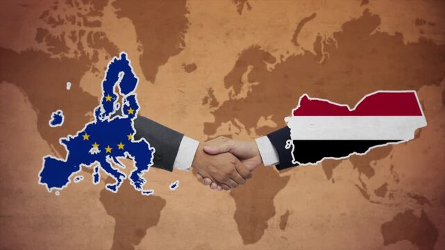 High Quality Animation Featuring Handshake of European Union and Yemen