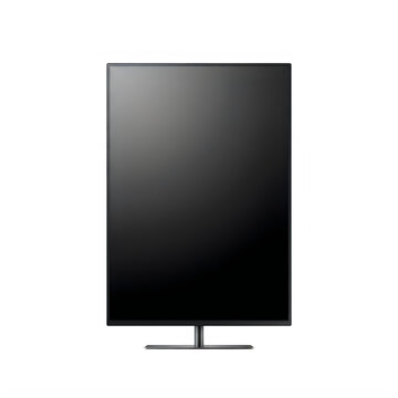 Modern flat screen television monitor with a black display panel and a simple metal stand