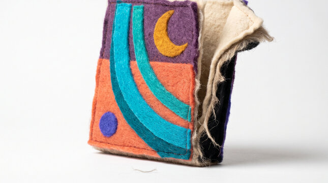 Colorful handmade textile cover with abstract patterns  