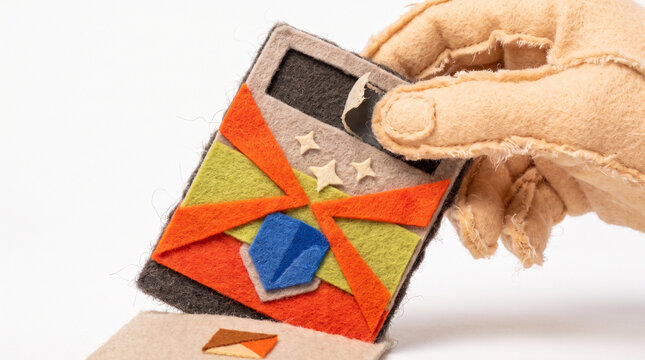 Hand holding felt badge with colorful design and stars  