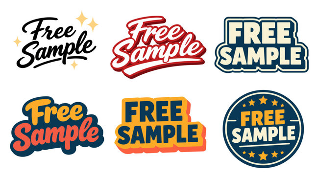 This set consists of dynamic designs focusing on 'Free Sample' promotions that entice potential customers with visually appealing words and graphics that catch their eye.