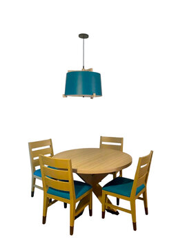 Table and chairs with light isolated