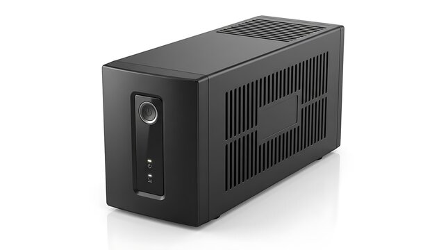 Black Uninterruptible Power Supply Unit Isolated on White for Business IT Protection