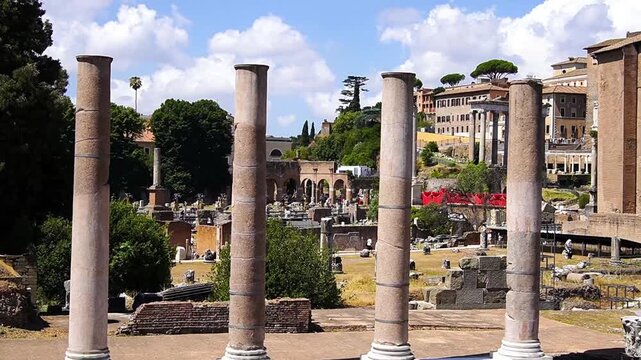 Four Ancient Columns of Basilica Aemilia in Roman Forum, Rome