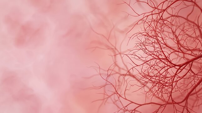Red capillaries branching on soft pink background