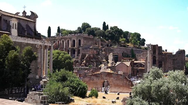 Temple of Antoninus and Faustina and Palatine Hill in Roman Forum, Rome