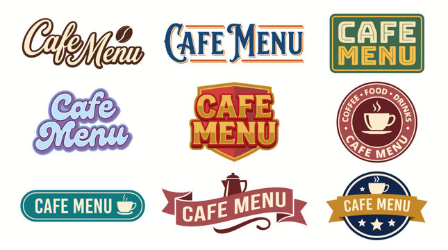 This compilation features a variety of cafe menu logo designs, highlighted by their unique styles and focus on coffee, food, and a cozy dining atmosphere.