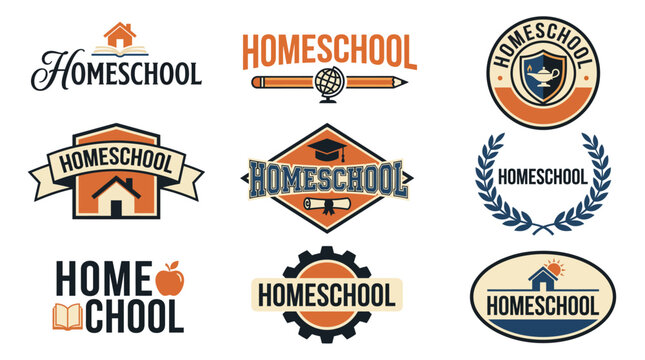 Explore a collection of nine unique homeschooling logos that emphasize educational themes, creativity, and community. Perfect for branding in the homeschool sector.
