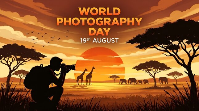 World photography day with photographer in safari at sunset
