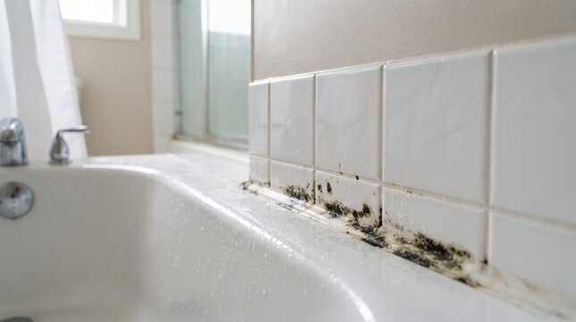 Bathroom Tile Grout with Black Mold
