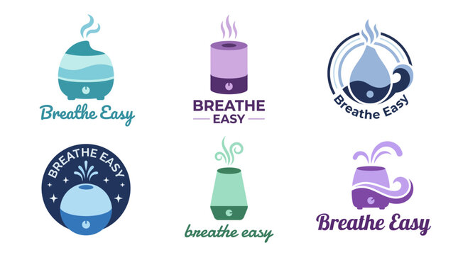 This image features a set of stylish logos related to aromatherapy, emphasizing relaxation and wellness through the 'Breathe Easy' concept.