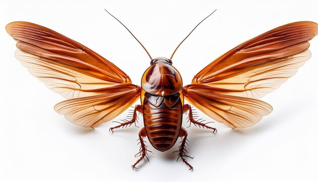 cockroach with wings open isolated on a white background