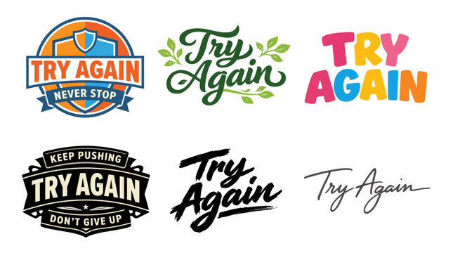 A collection of motivational graphics centered around 'Try Again' themes, encouraging perseverance and resilience, ideal for self-help and motivational content.