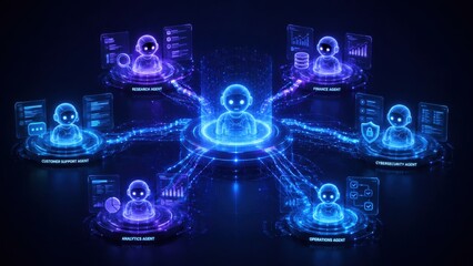 Fototapeta premium AI Agent Network for Business Automation and Digital Workflow Management
