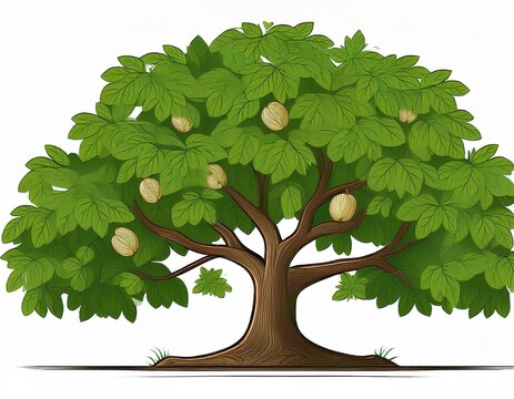 green walnut tree isolated on white background
