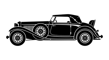 Fototapeta premium Vintage luxury cabriolet automobile depicted in a sharp black and white high contrast vector graphic style