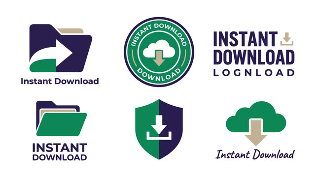 This image displays a variety of logos related to instant download services, suitable for digital products, showcasing simplicity and user-friendly designs.